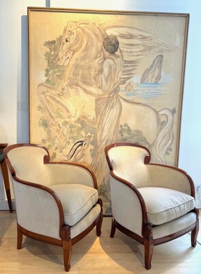 Sue et Mare art deco pair of curved wood arm chaire