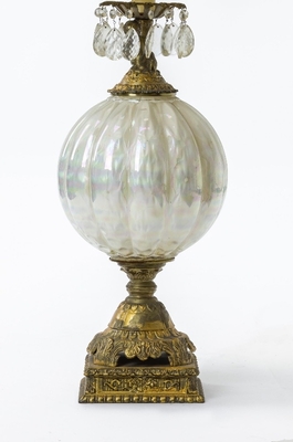 Superb mother of pearl glass pair of gold and crystal lamp