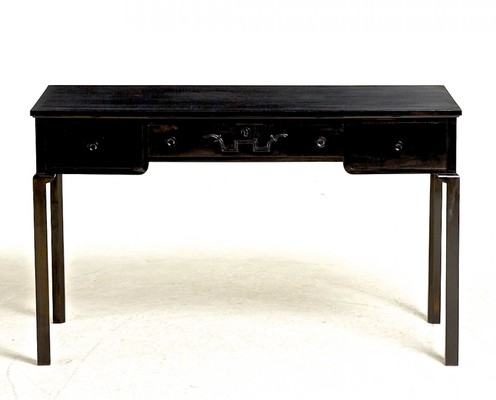 Swedish early superb black lacquered 3 drawers desk