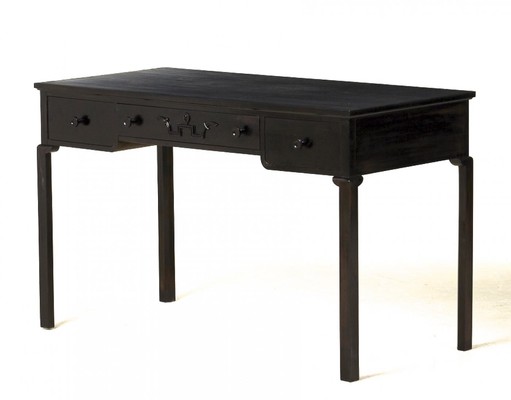 Swedish early superb black lacquered 3 drawers desk