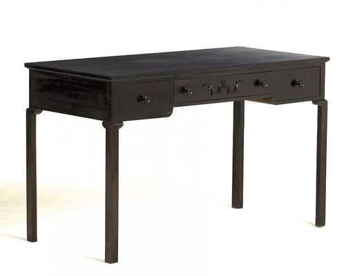 Swedish early superb black lacquered 3 drawers desk