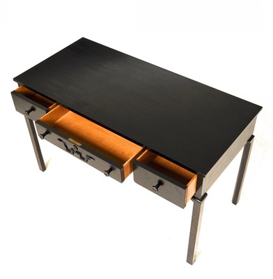 Swedish early superb black lacquered 3 drawers desk