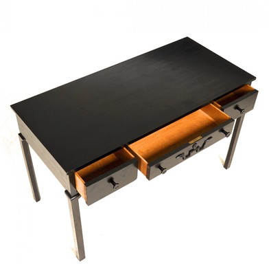 Swedish early superb black lacquered 3 drawers desk