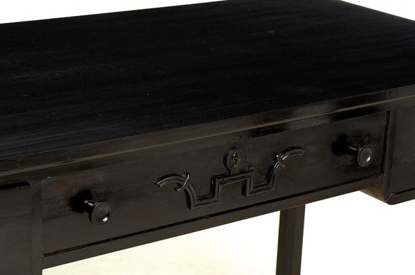 Swedish early superb black lacquered 3 drawers desk