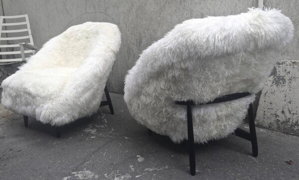 Theo Ruth for Artifort 1950s Chairs Covered in Sheep Fur