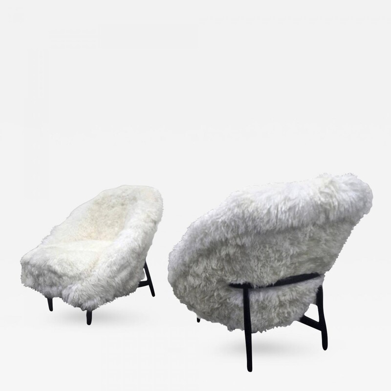 Theo Ruth for Artifort 1950s Chairs Covered in Sheep Fur