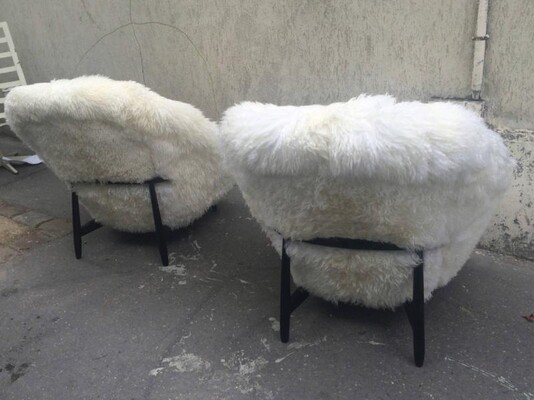 Theo Ruth for Artifort 1950s Chairs Covered in Sheep Fur