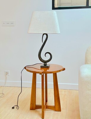Treble clef shaped rare hammered wrought iron pair of lamps