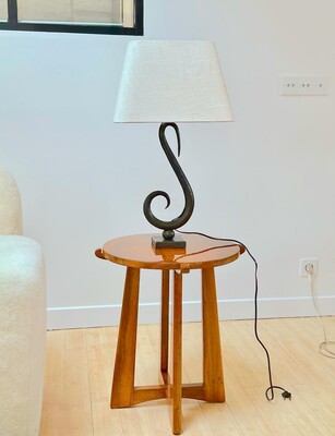 Treble clef shaped rare hammered wrought iron pair of lamps