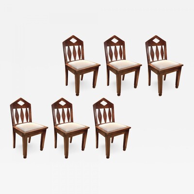 Victor Courtray set of 6 neo gothic brutalist oak dinning chairs