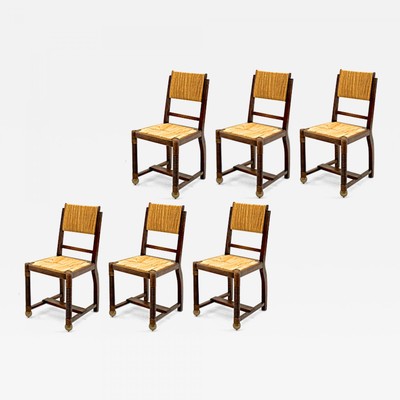Victor Courtray set of 6 oak and rush organic dinning chairs
