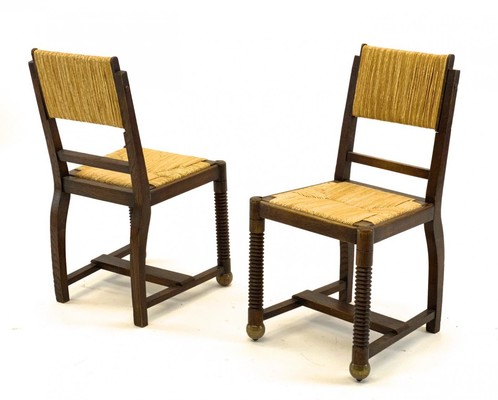 Victor Courtray set of 6 oak and rush organic dinning chairs